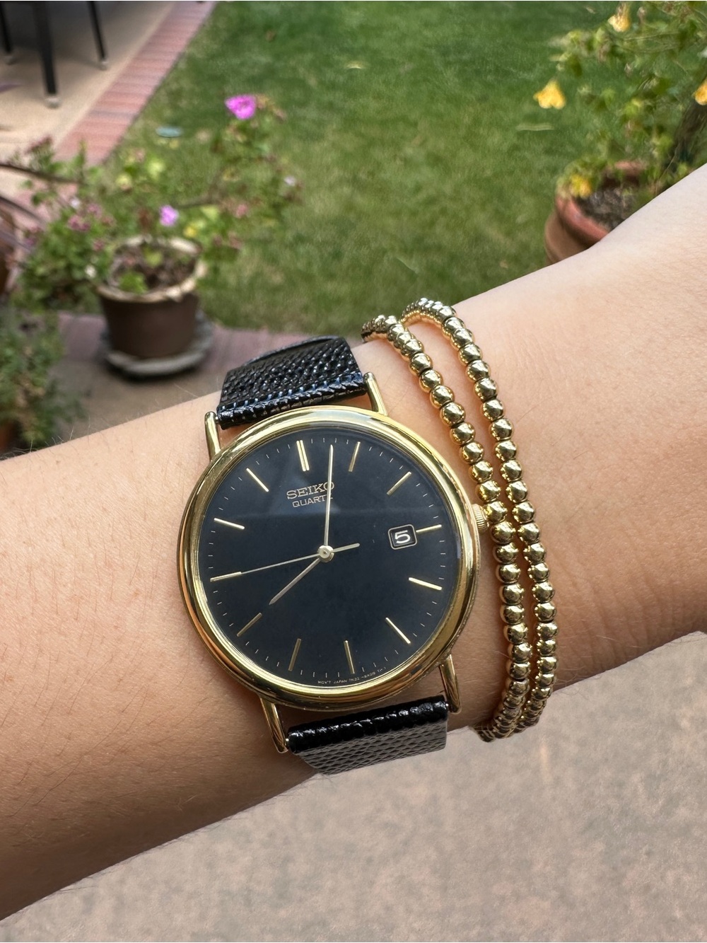 Vintage Seiko Black & Gold Dress Watch w/ Original Box & Papers
